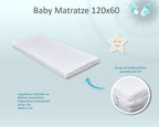 Baby Delux Babybett Komplett Set Hausbett 60x120 cm weiß Schublade Rausfallschutz Kinderbett Matratze Bettwäsche Deko Set (Prince Stars)