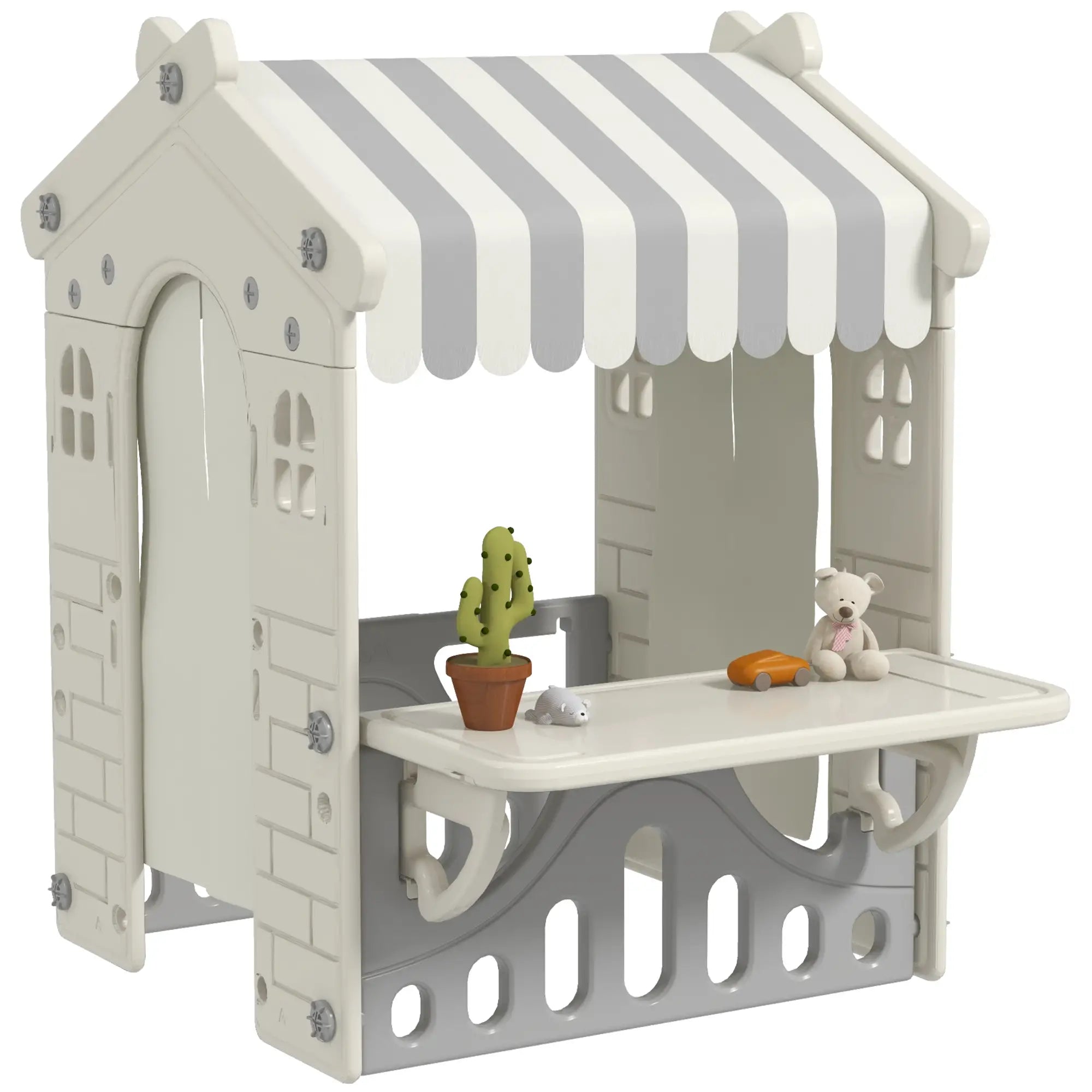 AIYAPLAY Spielhaus Kinderhaus Indoor mit Servierstation & Vorhängen