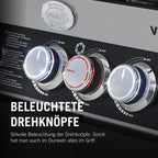 RÖSLE Elektrogrill BBQ-Portable Videro E2-P, tragbarer Tischgrill mit 2 Brennern, Warmhalterost und Deckel mit Glaseinsatz, pulverbeschichteter Stahl, schwarz/silbern