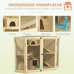 PawHut Hamsterkäfig Holz 4 Ebenen mit Zubehör und Sichtfenster