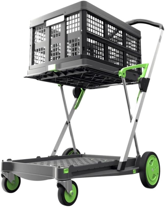 Vielseitig einsetzbare, funktionale, zusammenklappbare Karren | Mobiler Klappwagen | Einkaufswagen mit Aufbewahrungskiste (schwarz)
