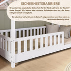 Crazy Pine Hausbett mit Schubladen 200x90 cm – Kinderbett aus Naturholz mit Rausfallschutz – Montessori Bodenbett mit zusätzlichen Stauraum und und Abnehmbarer Barriere - Crazy House