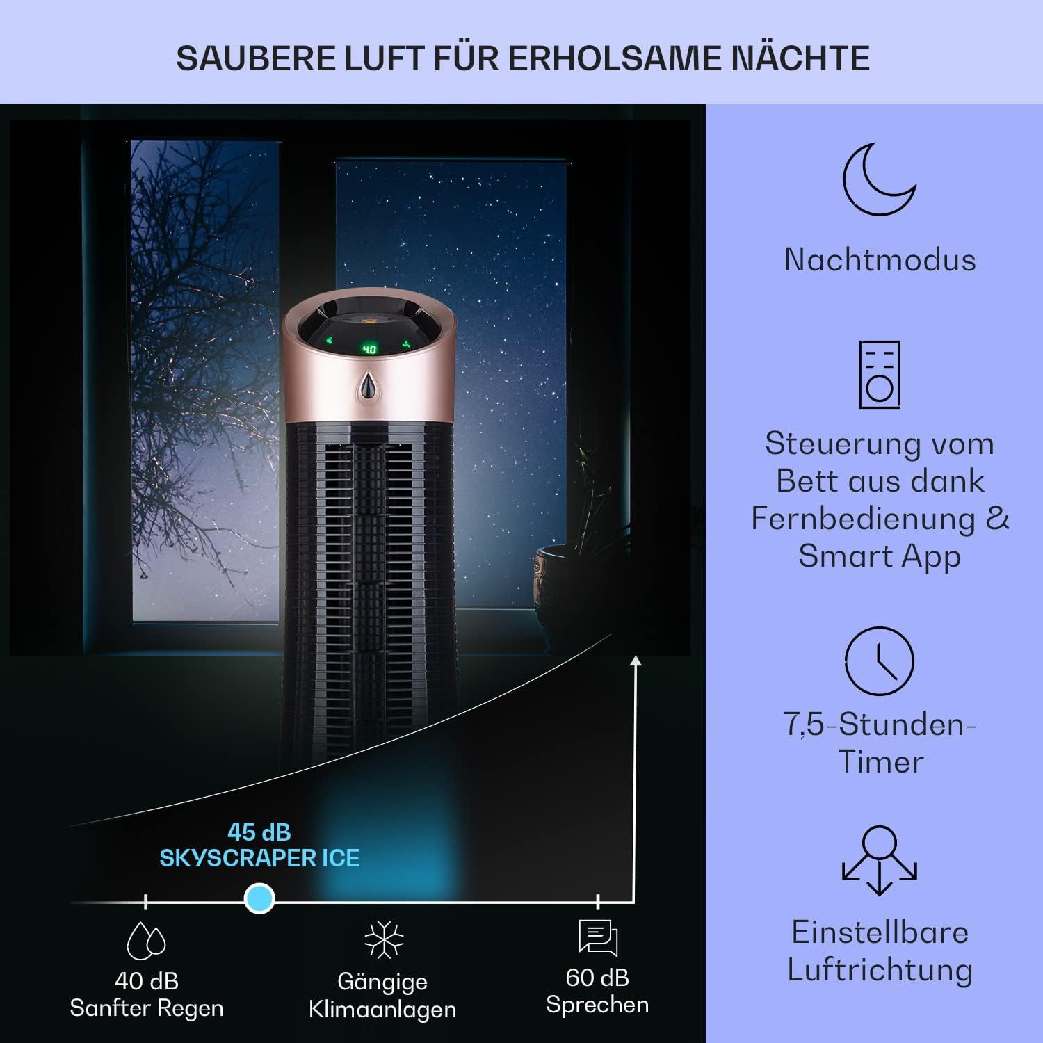 Klarstein 4-in-1: Smart Luftkühler, Ventilator, Luftbefeuchter & Ionisation I 6 L Wassertank, Oszillation, 30 W, 210 m³/h, Timer I Klimagerät ohne Abluftschlauch, Mobiles Klimagerät, Schwarz-Rosegold