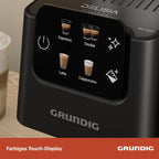 GRUNDIG KSM 5330 Siebträgermaschine mit integriertem Milchbehälter, 1628 W Leistung, 15 bar Pumpendruck, Zweifachdüse, farbiges Touch-Display, BrewSense, CreamyPro, Dark Inox/Schwarz