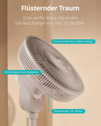 Duux Whisper 2 Standventilator Leise - Sparsamer DC-Motor mit 26 Geschwindigkeiten - Ventilator Höhenverstellbar (73-95cm) - Horizontale + Vertikale Oszillation - Weiß