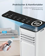 Mobile Klimaanlage 9000 BTU mit Abluftschlauch | 4-in-1 Mobiles Klimagerät | Leiser Betrieb