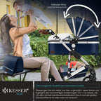 KESSER Loops 3 in 1 Kinderwagen Kombikinderwagen Komplett-Set inkl. Babywanne & Buggy Sportsitz & Auto-Babyschale Voll-Gummireifen Wickeltasche Regenschutz Kindertisch ECE R129, Schwarz/Champagne
