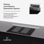 Klarstein Downdraft-Dunstabzugshaube, Versenkbare Abzugshaube, Leise Dunstabzugshauben mit Filter, Dunstabzugshaube 60cm, Umluft/Abluft Dunsthaube mit 10 Stufen, Dunstabzug 576 m³/h Luftstrom