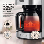Barista Filterkaffeemaschine mit verstellbarem Mahlwerk & Thermokanne | Warmhaltefunktion, 24h Timer & Permanentfilter | Für 10 Tassen Kaffee | Kaffeemaschine für Bohnen & Pulver [Edelstahl]