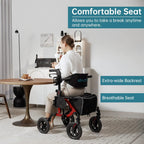 Geländegängiger 2-in-1-Rollator und Transportstuhl, zusammenklappbarer Rollstuhl mit luftlosen 10-Zoll-Rädern für Senioren, umkehrbare Rückenlehne und abnehmbare Fußstützen, blau