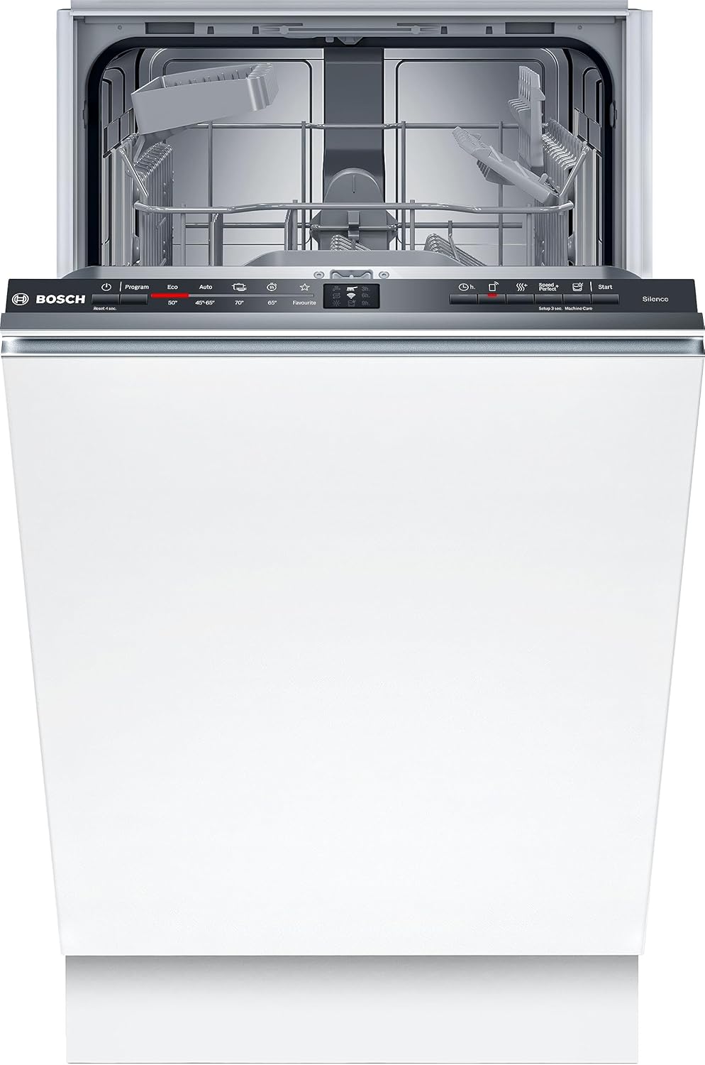 Bosch SPV2IKX10E Serie 2 Smarter Geschirrspüler vollintegriert, 45 cm breit, Besteckkorb, Extra Trocknen auf Knopfdruck, InfoLight roter Lichtpunkt am Boden, AquaStop Schutz gegen Wasserschäden, Weiß