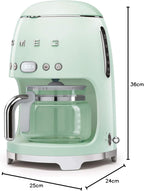 Smeg, DCF02BLMEU, Filter-Kaffeemaschine, Aroma und Autostart-Funktion, Glaskaraffe bis 12 Tassen, 2 Intensitätsniveaus, Warmhaltefunktion, 1050W, Mattschwarz