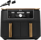 Ninja Heißluftfritteuse MAX PRO, 6,2 L, ölfrei, große Schublade, Rösten, Backen, Air Fry, Antihaftbeschichtet, Spülmaschinenfester Korb & Crisper Gittereinsatz, Silikonzange, Schwarz/Kupfer, AF180EUCP