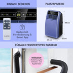 Klarstein Mobile Klimaanlage mit Abluftschlauch, 4-in-1 Klimagerät mit Ventilator, Luftentfeuchter & Nachtmodus, Kleine & Portable Klimaanlage für Wohnung & Büro, App-Steuerung, 12000 BTU