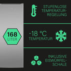 Bomann Gefrierschrank | Tiefkühlschrank | Freezer | Nutzinhalt 168 Liter | wechselbarer Türanschlag | 4 Sterne Gefrierraum | GS 7340 inox