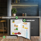 Bomann Kühlschrank mit Gefrierfach klein | Kühlschrank 2 Ablagen | leise | mit 4-Sterne Gefrierfach | Kühlschrank klein mit Obst- und Gemüsefach | Türanschlag wechselbar | KS 7251 inox