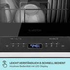 Klarstein  ia Mini Geschirrspüler, Spülmaschine mit Platz für 2 Maßgedecke, 6 Programme, 5 L Wasser benötigt, LED-Display, Touch, Tischgeschirrspüler inkl. Zubehör, schwarz