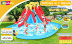 Aufblasbare Wasserrutschen für Kinder, 8-in-1-Hüpfburg-Wasserpark mit 450-W-Gebläse, Kletterwand, Planschbecken, 2 Wasserkanonen, Basketballkorb, Wasserrutsche, Krokodilsprinkler als Geschenk für eine Gartenparty