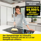 Krcher Dampfreiniger SC 5 EasyFix Iron Plug mit Heiwasser-Zuschaltung, Dampfdruck: 4,2 bar, Aufheizzeit: 3 min., Flche: ca. 150 m, Tank: 0,5 l + 1,5 l, Bodenreinigungsset EasyFix und Düsen