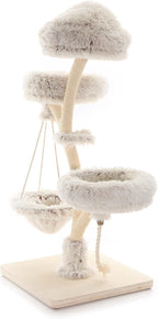 Fudajo Designer Kratzbaum in Zweigdesign 130 cm hoch, Katzenkratzbaum mit Plüsch und Sisal, Kletterbaum für Katzen, Katzenbaum mit Hängeliege