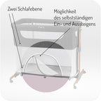 Momi SMART Bed 4-in-1 Kinderbeistellbetten bis 15 kg, Beistellbett für Babys mit Matratze, Höhenverstellbar