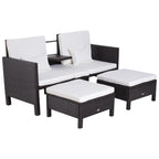 Outsunny Polyrattan Gartensofa-Set 3-teilig mit Hocker Kissen Outdoor