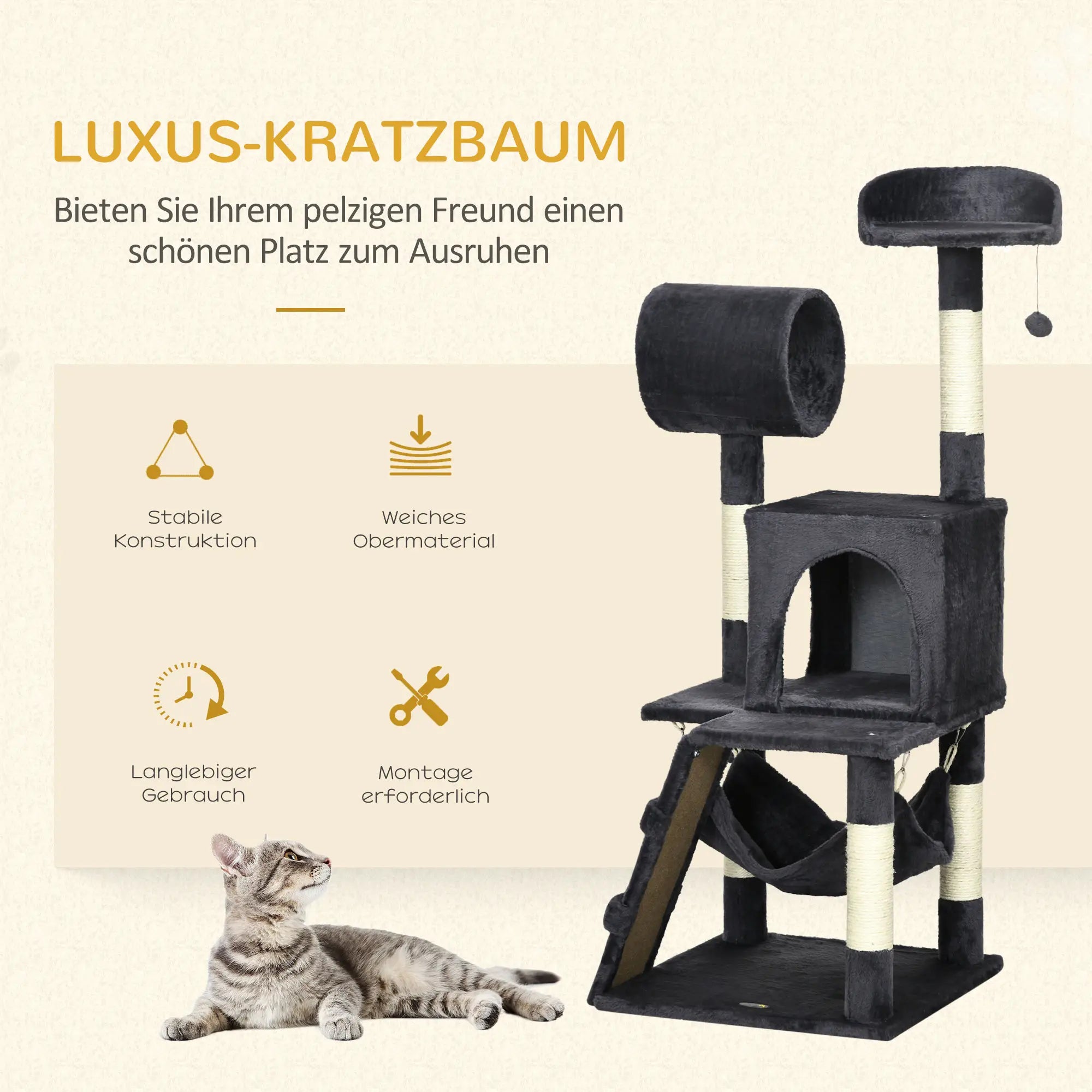 PawHut Kratzbaum Katzenmöbel mit Katzenhaus Hängematte Spielzeug