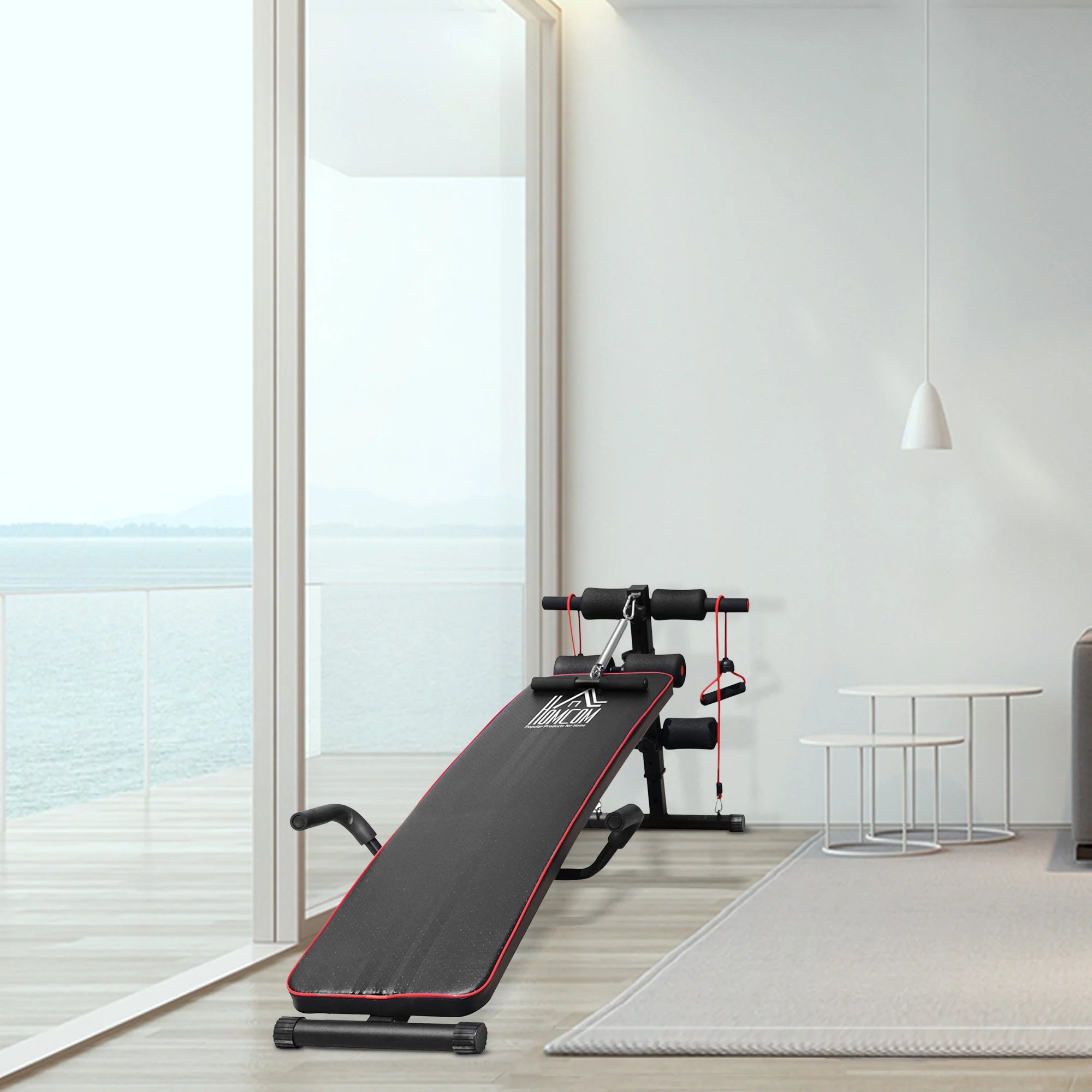 HOMCOM Sit-Up-Bank Trainingsbank mit Trainingsbändern verstellbar