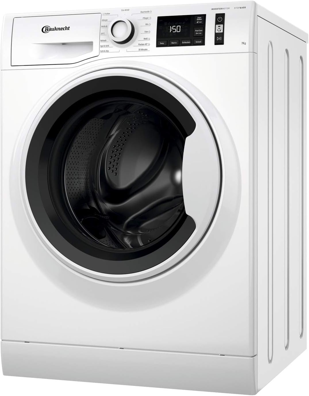 Bauknecht W Active 711 B Waschmaschine-Frontlader/ 7kg/ 1400 U/min/Kraftvolle Fleckentfernung/Dampf Programme/Steam Hygiene mit Antivirus/Steam Refresh/Stopp&Add Funktion/Dynamic Inverter-Motor