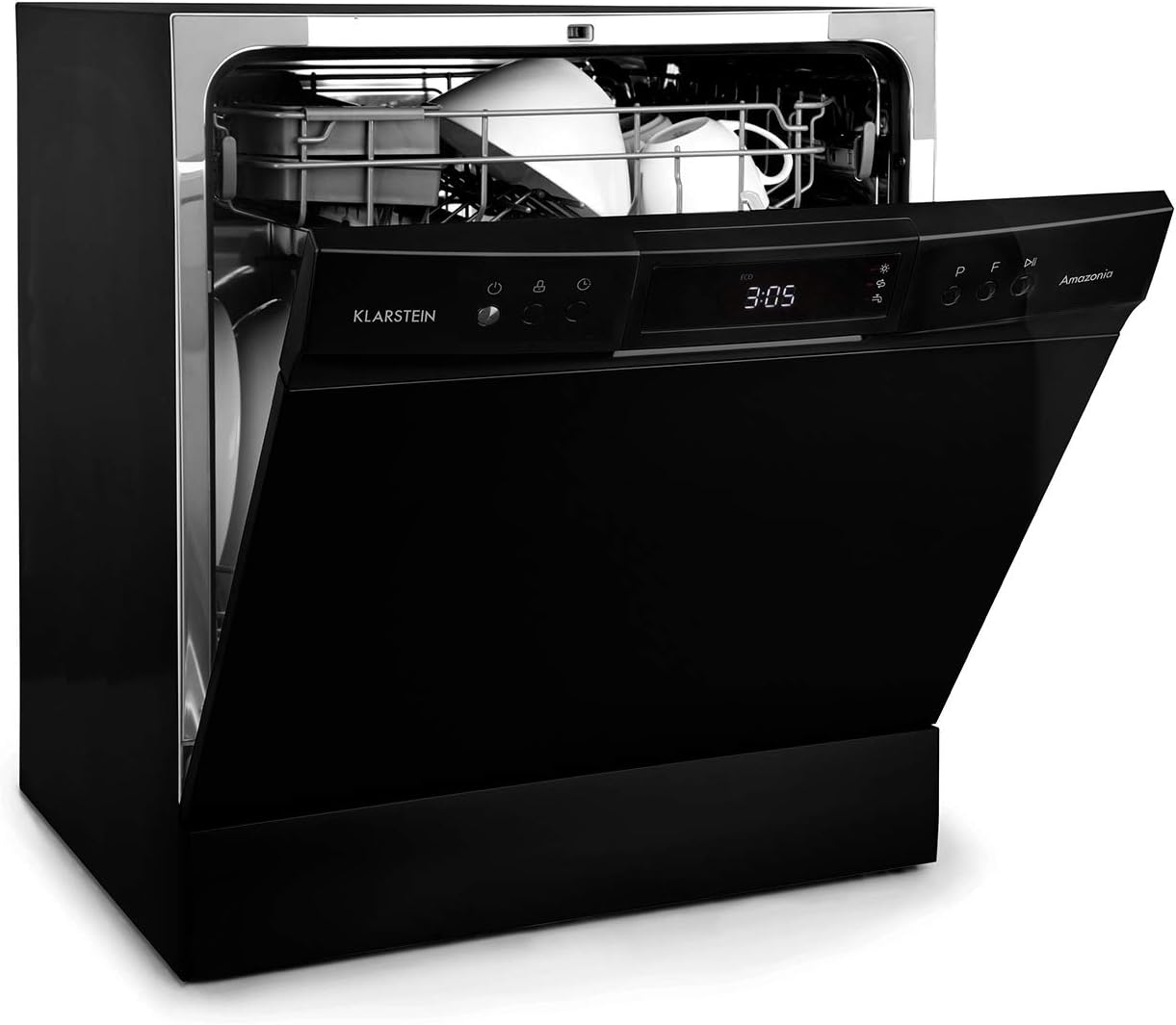 Klarstein ia 8 - Spülmaschine, Geschirrspüler, Freistehend, Teilintegriert, F, 55 cm breit, 8 Maßgedecke, 6 Programme, Aquastop, silber