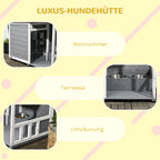 PawHut Hundehütte mit überdachter Veranda und Futternäpfen Outdoor