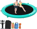 Aufblasbares Dock, schwimmende Plattform, 2,44 m aufblasbares Wasserhängematten-Schwimmdeck für See mit Getränkehalter, runder Schwimmring, Schwimmfloß, Liegeinsel, Plattformpolster