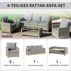 Outsunny Gartenmöbelset Rattan 5-teilig Outdoor Sofa Beistelltisch Aluminium