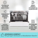 Klarstein ia 8 - Spülmaschine, Geschirrspüler, Freistehend, Teilintegriert, F, 55 cm breit, 8 Maßgedecke, 6 Programme, Aquastop, silber