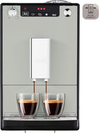 Melitta Solo - Kaffeevollautomat mit höhenverstellbarem Auslauf, kleine Kaffeemaschine mit abnehmbarem Wassertank, für z. B. Espresso oder Café Crème, silber