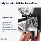De'Longhi La Specialista Arte EC9155.MB Siebtrgermaschine, Espressomaschine mit Mahlwerk, 8 Mahlgrade, 15 Bar, 3 Temperaturen, Milchschaumdüse, 1300 W, 1,5 l Tank, Edelstahl/Schwarz inkl. Barista-Kit