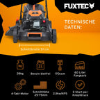 FUXTEC 4in1 Benzin Rasenmäher FX-RM5196eSPRO mit E-Start und regulierbarem Selbstantrieb, Gartenmäher inkl. Frontstoßstange, 51 cm Schnittbreite, kugelgelagerte Big Wheel Räder, 60L Grasfangkorb