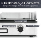 KLAMER Elektrogrill, antihaftbeschichtete und abnehmbare Duo-Platten, separate Temperatureinstellung, 5 Grillstufen, mit Wind-/ Spritzschutz & Auffangschale