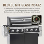 RÖSLE Elektrogrill BBQ-Portable Videro E2-P, tragbarer Tischgrill mit 2 Brennern, Warmhalterost und Deckel mit Glaseinsatz, pulverbeschichteter Stahl, schwarz/silbern