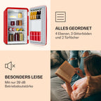 Klarstein Audrey Mini - kleiner Kühlschrank, kompakte Mini-Bar, freistehend, Kompressionskühlung, Fassungsvermögen, Kühlung: 0-10 °C, Mini-Kühlschrank mit 70 Liter Fassungsvermögen, rot