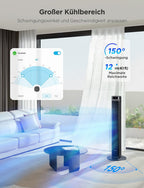 GoveeLife 27 dB leiser Ventilator, 12 Geschwindigkeiten bis zu 8 m/s, 5 Modi, 24-Stunden-Timer, intelligenter Turmventilator mit 150°-Oszillation, APP- und Sprachsteuerung für Zuhause, schwarz