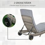 Outsunny Sonnenliege Polyrattan verstellbar mit Rollen grau