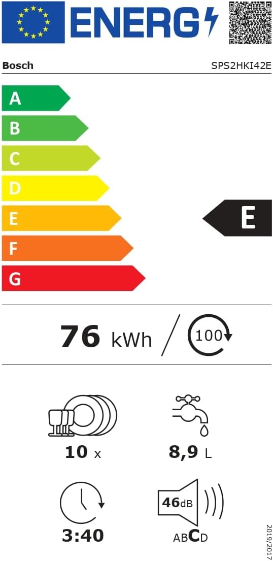 Bosch SPV2IKX10E Serie 2 Smarter Geschirrspüler vollintegriert, 45 cm breit, Besteckkorb, Extra Trocknen auf Knopfdruck, InfoLight roter Lichtpunkt am Boden, AquaStop Schutz gegen Wasserschäden, Weiß