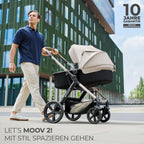 Kinderkraft MOOV2 AIR Kinderwagen 3 in 1 Kinderwagenset bis 26 kg mit Kindersitz I-SIZE 40-75 cm, Buggy Funktion, Liegeposition verstellbar, Große ausziehbare Verdeck, Aufblasbare Räder, Schwarz