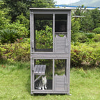 Katzenhaus Outdoor Catio Kitty Gehege mit super großer Eingangstür, Holz-Katzenkäfig Condo Indoor-Laufstall mit Plattformen und kleinem Haus