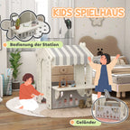 AIYAPLAY Spielhaus Kinderhaus Indoor mit Servierstation & Vorhängen
