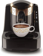 Arzum Okka Türkischer Kaffeemaschine, Vollautomatisch, 3 Tassen Größen, Selbstreinigungsfunktion, 950 ml Wassertank, Überschutzsensor, Kompaktes Design, Schwarz-Gold