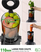 ACOQOOS Entsafter, Entsafter Gemüse und Obst with 110MM Einfüllffnung, Leicht zu Reinigen Slow Juicer Machine with 2 Cups Schwarz