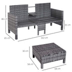 Outsunny Polyrattan Gartensofa Set 3-tlg 2-in-1 Rückenlehne Outdoor