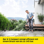 Krcher Hochdruckreiniger K 5 Compact, Druck: max. 145 bar, Durchfluss: max. 500 l/h, Flchenleistung: 40 m/h, Wasserfilter, Gewicht: 12 kg, Hochdruckschlauch und -pistole, Dreckfrser, Strahlrohr